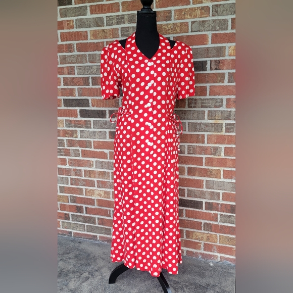 Vintage First Focus Red White Polka Dot Women's Dress Size 9/10 - Picture 1 of 9